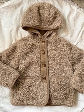 Zara Toddler Sherpa Hooded Jacket in Beige